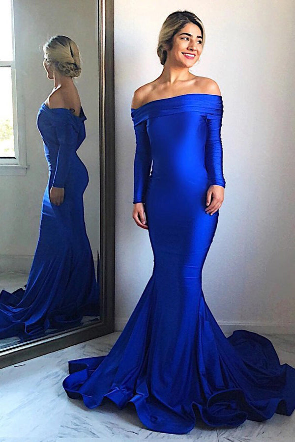 Royal Blue Off Shoulder Prom Dress, Evening Dress MP725