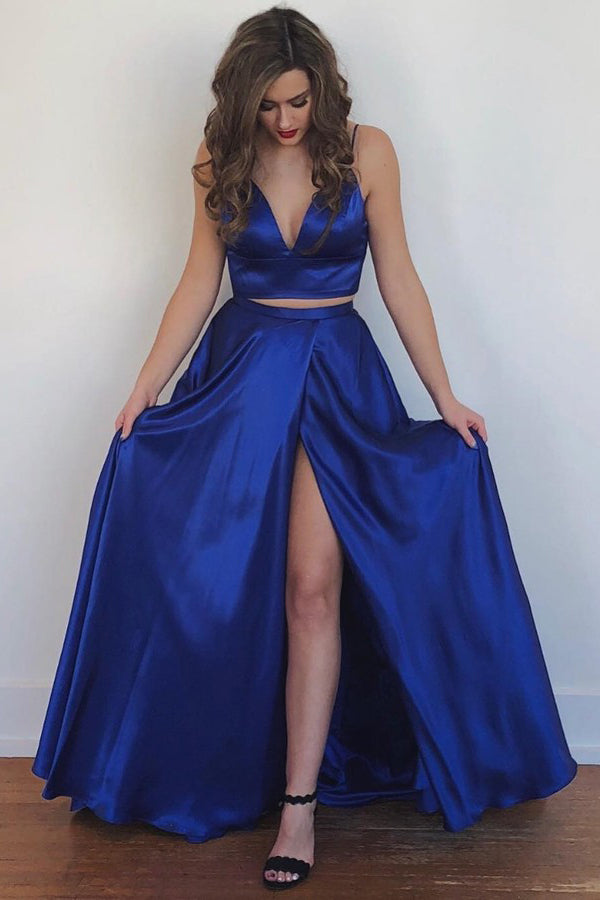 Two piece spaghetti strap prom dress sale