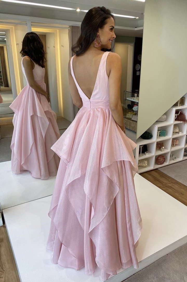 Fashion Hot Pink A Line Tulle Long Prom Dress Layered Ruffles Evening –  Okdresses