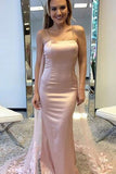 Mermaid Spaghetti Straps Sweep Train Pearl Pink Prom Dress with Appliques Beading LR188