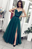 Green Tulle Beads Long Sweetheart Neck Prom Dress PDA492 | ballgownbridal