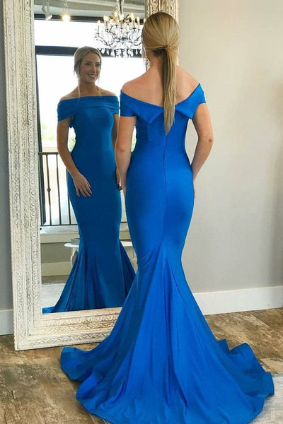 Mermaid Off-the-Shoulder Sweep Train Royal Blue Prom Evening Dress PDA537 | ballgownbridal