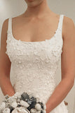 A-Line Scoop Sweep Train White Tulle Sleeveless Wedding Dress with Appliques AHC573