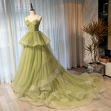 Ball Gown Light Green Tulle Sweetheart Long Prom Dress SJ211043