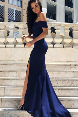 Sexy Off the Shoulder Royal Blue Mermaid Long Evening Dress with Slit  GY165