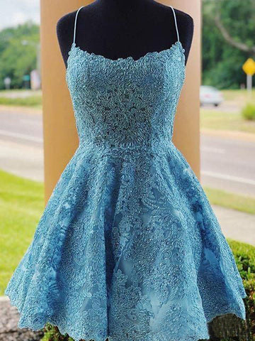 Lovely Sky Blue V-Neck Applique Short Homecoming Dresses, SW0079 –  sweetbridals